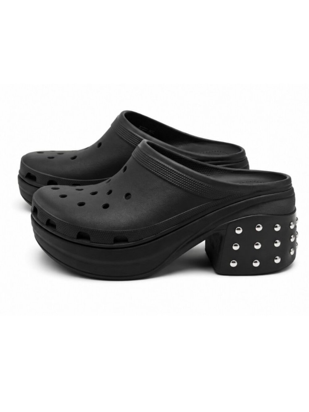 ICONIC CROCS COMFORT SIREN STUDDED CLOGS Black W/ Silver Studs Size 11